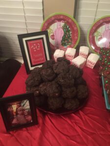 Oh Fudge cookies on display for "A Christmas Story" Party - Notice the Chinese Takeout boxes in the background