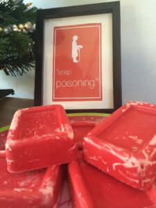 Soap Poisoning candies using red candy melts and soap molds for "A Christmas Story" Party