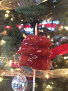 Triple Dog Dare lil smokey with BBQ sauce and Grape Jelly glaze for appetizers for "A Christmas Story" Party