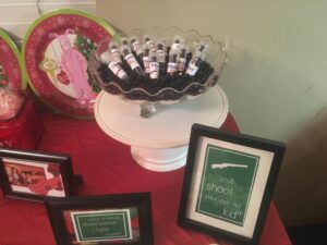 You'll Shoot Your Eye Out BB Display using sixlets and glitter mixer containers for "A Christmas Story" Party